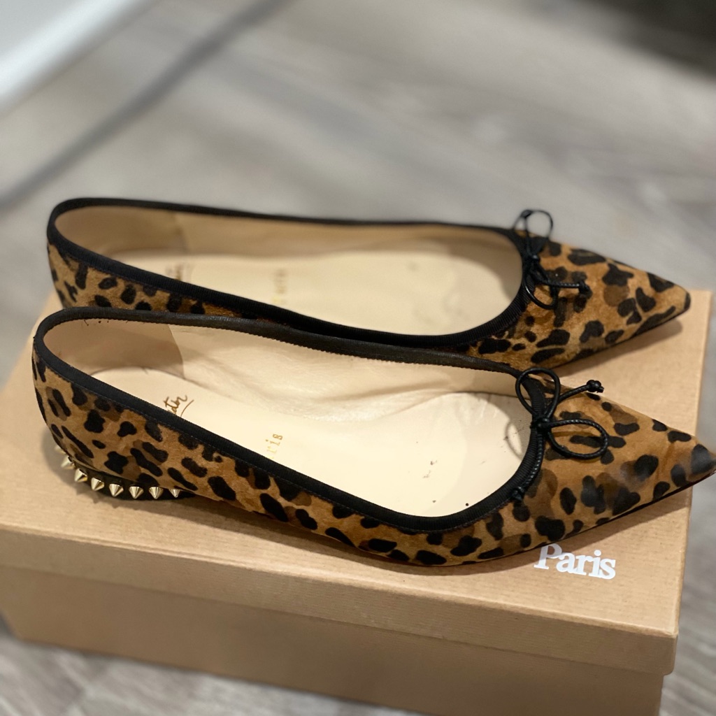 Christian Louboutin Leopard Print Flats With Black Trim Size 38.5